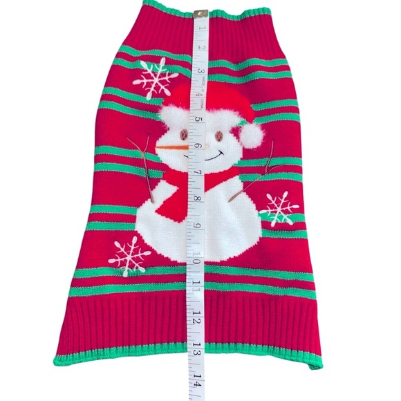Festive Snowman Dog Sweater Medium 7x13 Red Green Holiday Knit Pet Outfit - Picture 3 of 5
